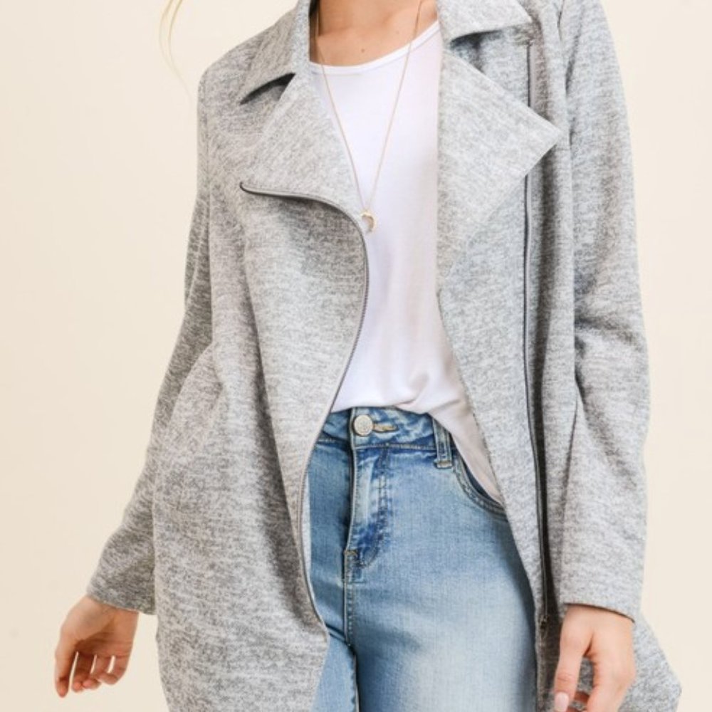 Gray Moto Knit Jacket - Picture 2 of 7